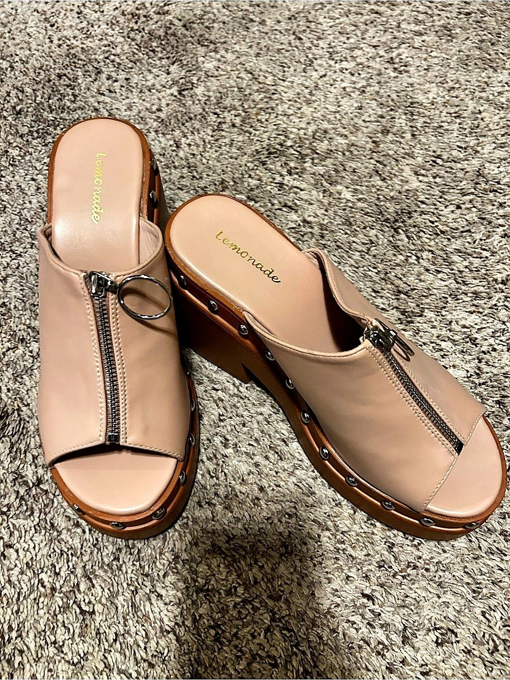 Leonor&Norris Pink Studded Zip Mules